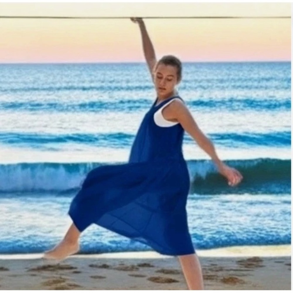 Athleta Canopy Parachute Maxi Dress Poseidon‎ Blue Nylon Sleeveless V-Neck Large